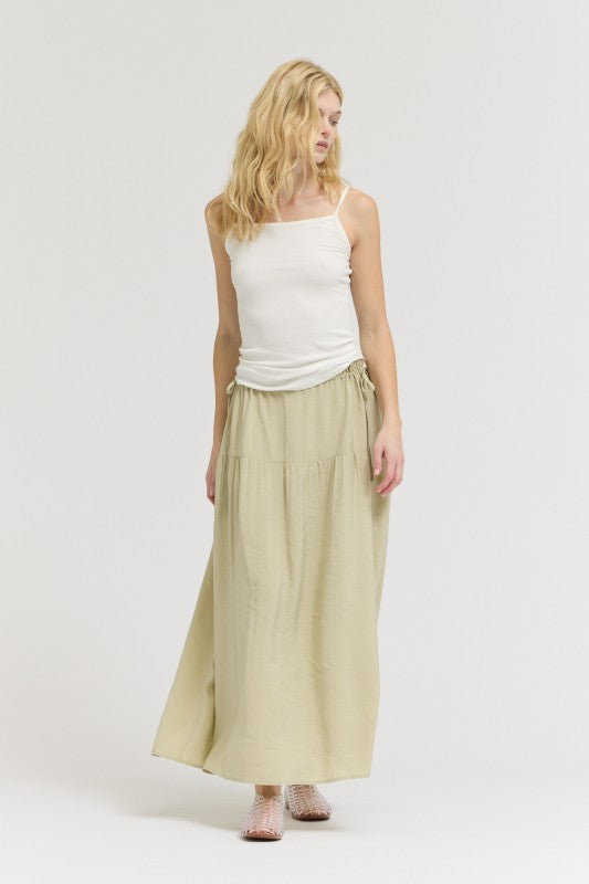 DRAWSTRING WAIST SKIRT--SAGE BRUSH