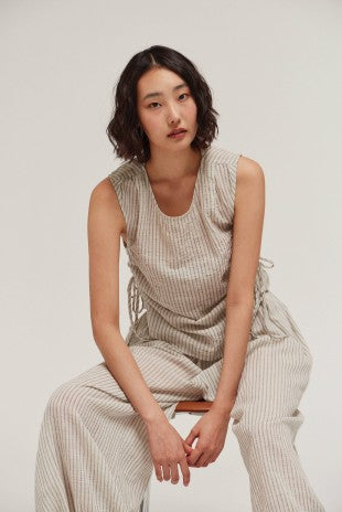 ASYMMETRICAL STRIPE TOP--NATURAL