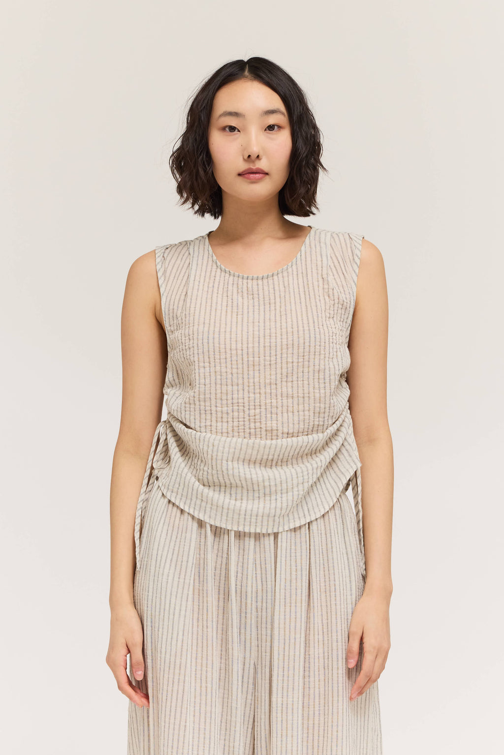 ASYMMETRICAL STRIPE TOP--NATURAL