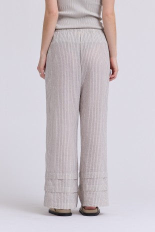 STRIPED DRAWSTRING ELASTIC WAISTBAND PANTS--NATURAL