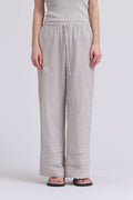 STRIPED DRAWSTRING ELASTIC WAISTBAND PANTS--NATURAL