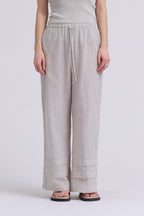 STRIPED DRAWSTRING ELASTIC WAISTBAND PANTS--NATURAL