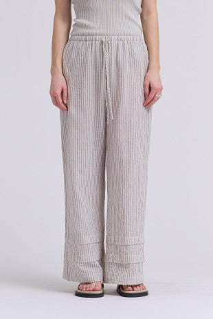 STRIPED DRAWSTRING ELASTIC WAISTBAND PANTS--NATURAL