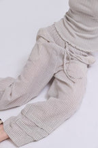 STRIPED DRAWSTRING ELASTIC WAISTBAND PANTS--NATURAL
