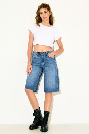HIDDEN HIGH RISE JORTS--MEDIUM DARK WASH