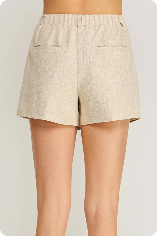 WHIPSTITCH CROCHET EMBROIDERY LINEN SKORT--OATMEAL/TAUPE