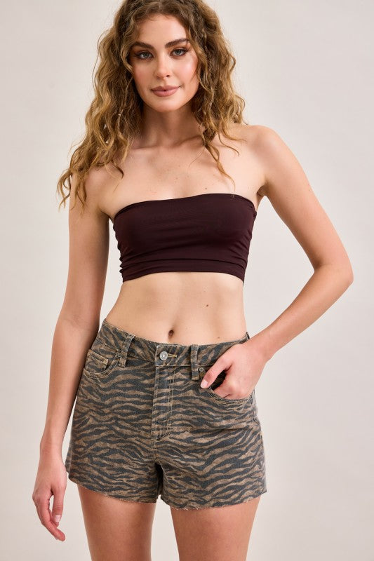 HIDDEN TIGER PRINT HIGH RISE SHORTS