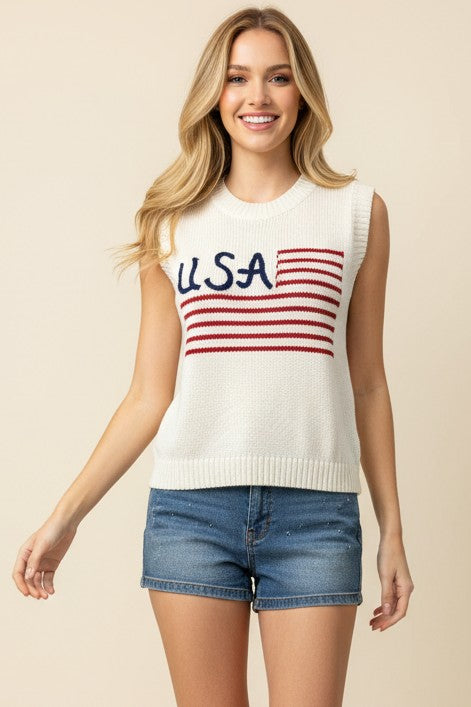 USA SLEEVELESS SWEATER TOP