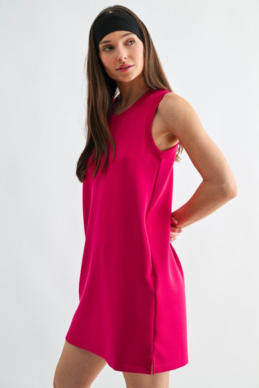 MONO B LAGUNA SCUBA SHIFT DRESS--PLUM PINK