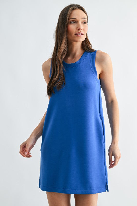 MONO B LAGUNA SCUBA SHIFT DRESS--DEEP INDIGO