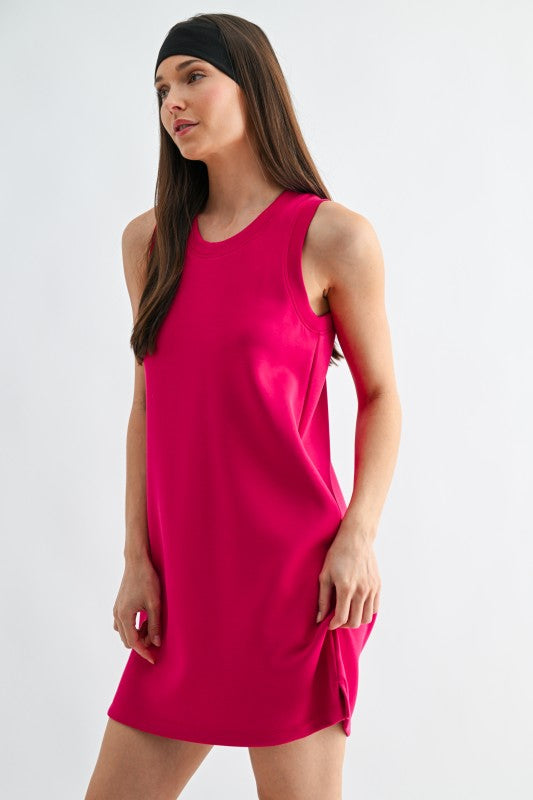 MONO B LAGUNA SCUBA SHIFT DRESS--PLUM PINK