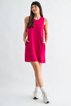 MONO B LAGUNA SCUBA SHIFT DRESS--PLUM PINK