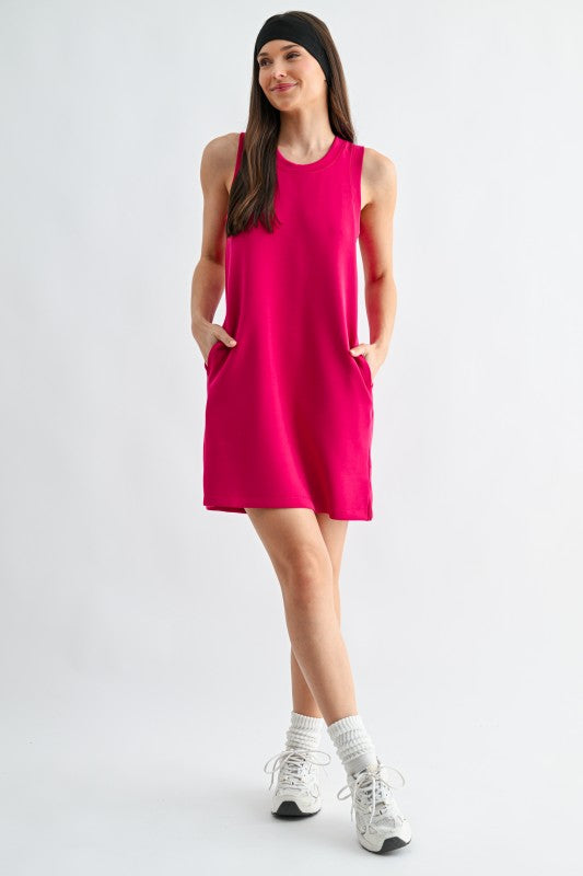 MONO B LAGUNA SCUBA SHIFT DRESS--PLUM PINK