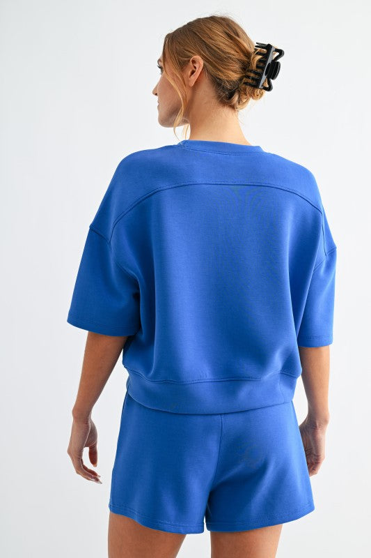MONO B LAGUNA SCUBA SHORT SLEEVE TOP--DEEP INDIGO