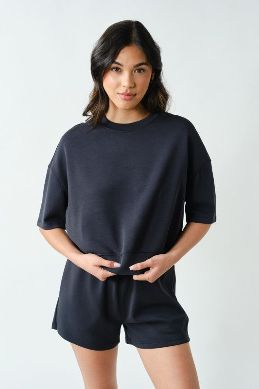 MONO B LAGUNA SCUBA SHORT SLEEVE TOP--BLACK