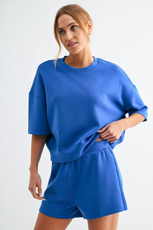 MONO B LAGUNA SCUBA SHORT SLEEVE TOP--DEEP INDIGO