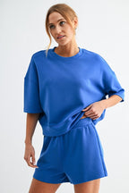MONO B LAGUNA SCUBA SHORT SLEEVE TOP--DEEP INDIGO