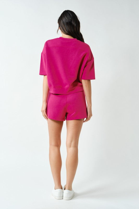 MONO B LAGUNA SCUBA SHORT SLEEVE TOP--PLUM PINK