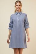 STRIPE BUTTON DOWN DRESS--BLUE