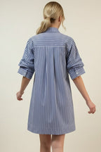 STRIPE BUTTON DOWN DRESS--BLUE
