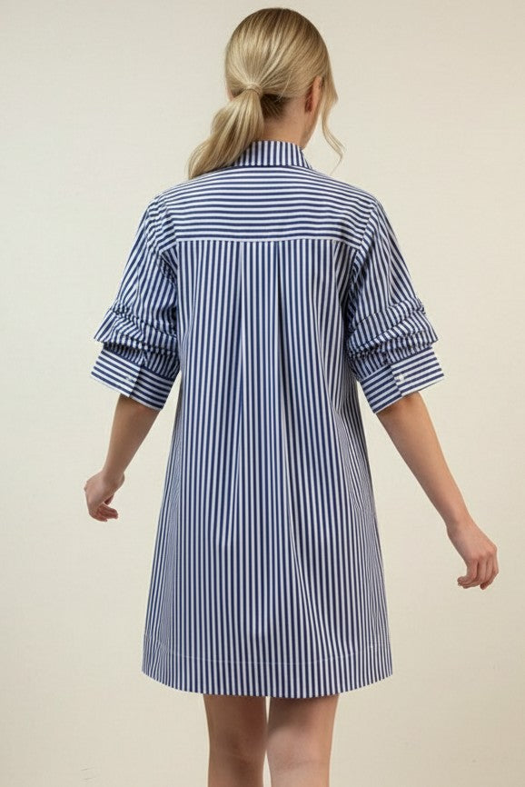 STRIPE BUTTON DOWN DRESS--BLUE