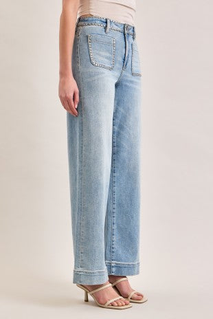 HIDDEN NORI HIGH RISE WIDE LEG JEANS--SUPER LIGHT WASH