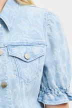RISEN PUFF SHORT SLEEVE FLORAL JACKET--LIGHT BLUE