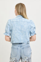 RISEN PUFF SHORT SLEEVE FLORAL JACKET--LIGHT BLUE