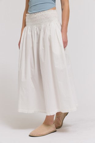 RUFFLE TRIM SMOCKED SKIRT--WHITE