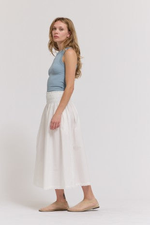 RUFFLE TRIM SMOCKED SKIRT--WHITE