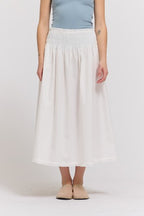 RUFFLE TRIM SMOCKED SKIRT--WHITE