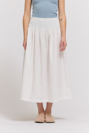 RUFFLE TRIM SMOCKED SKIRT--WHITE