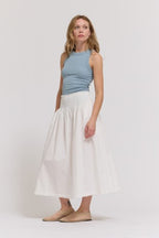 RUFFLE TRIM SMOCKED SKIRT--WHITE
