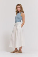 RUFFLE TRIM SMOCKED SKIRT--WHITE