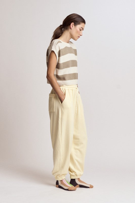 DROP SHOULDER STRIPE KNIT TOP--DRY HERB