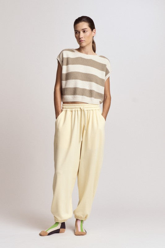 DROP SHOULDER STRIPE KNIT TOP--DRY HERB