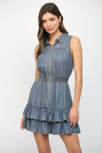 SLEEVELESS TENCEL DENIM DRESS--DENIM