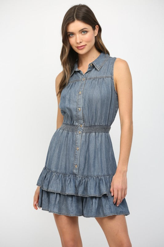 SLEEVELESS TENCEL DENIM DRESS--DENIM