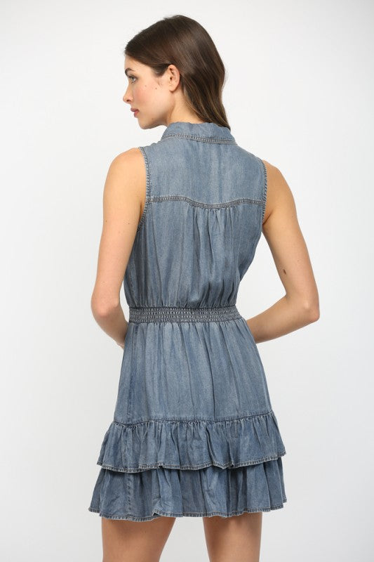SLEEVELESS TENCEL DENIM DRESS--DENIM