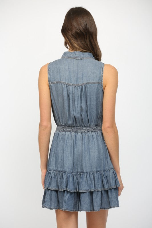 SLEEVELESS TENCEL DENIM DRESS--DENIM