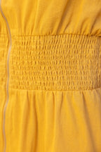 SMOCKED WAIST ZIP UP SLEEVELESS DRESS--MUSTARD
