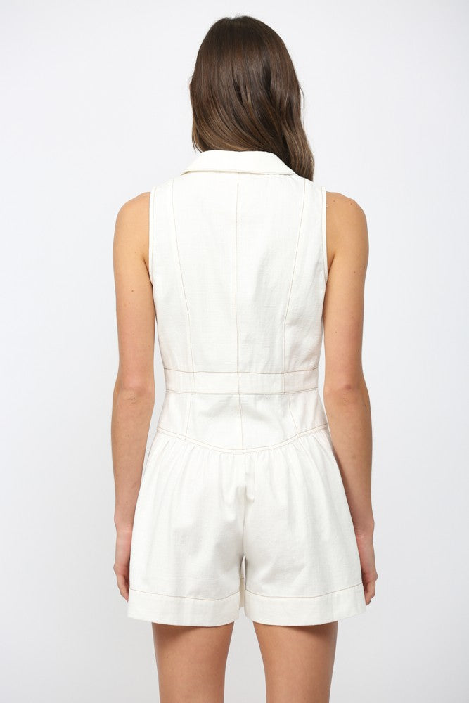 CONTRAST STITCH DETAIL ROMPER--CREAM