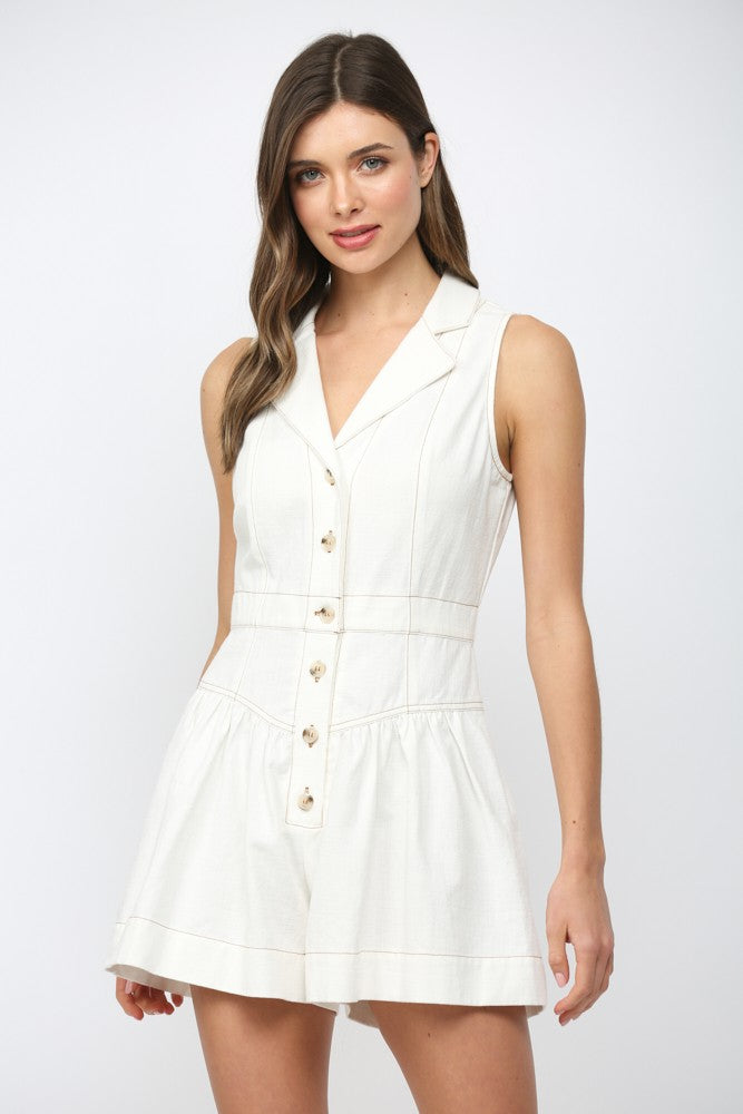 CONTRAST STITCH DETAIL ROMPER--CREAM