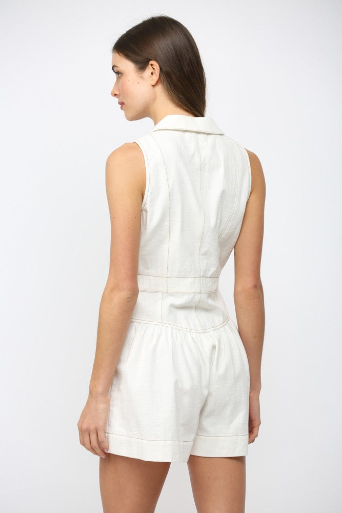 CONTRAST STITCH DETAIL ROMPER--CREAM