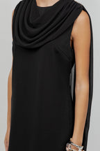 WOVEN CHIFFRON SCARF MINI DRESS--BLACK