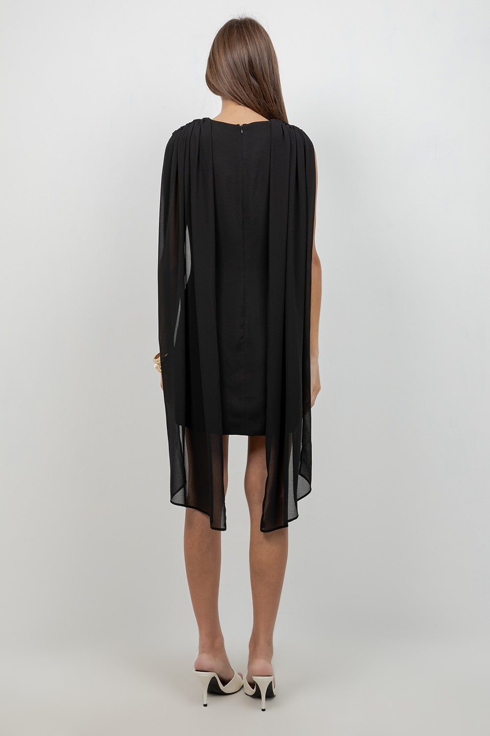 WOVEN CHIFFRON SCARF MINI DRESS--BLACK