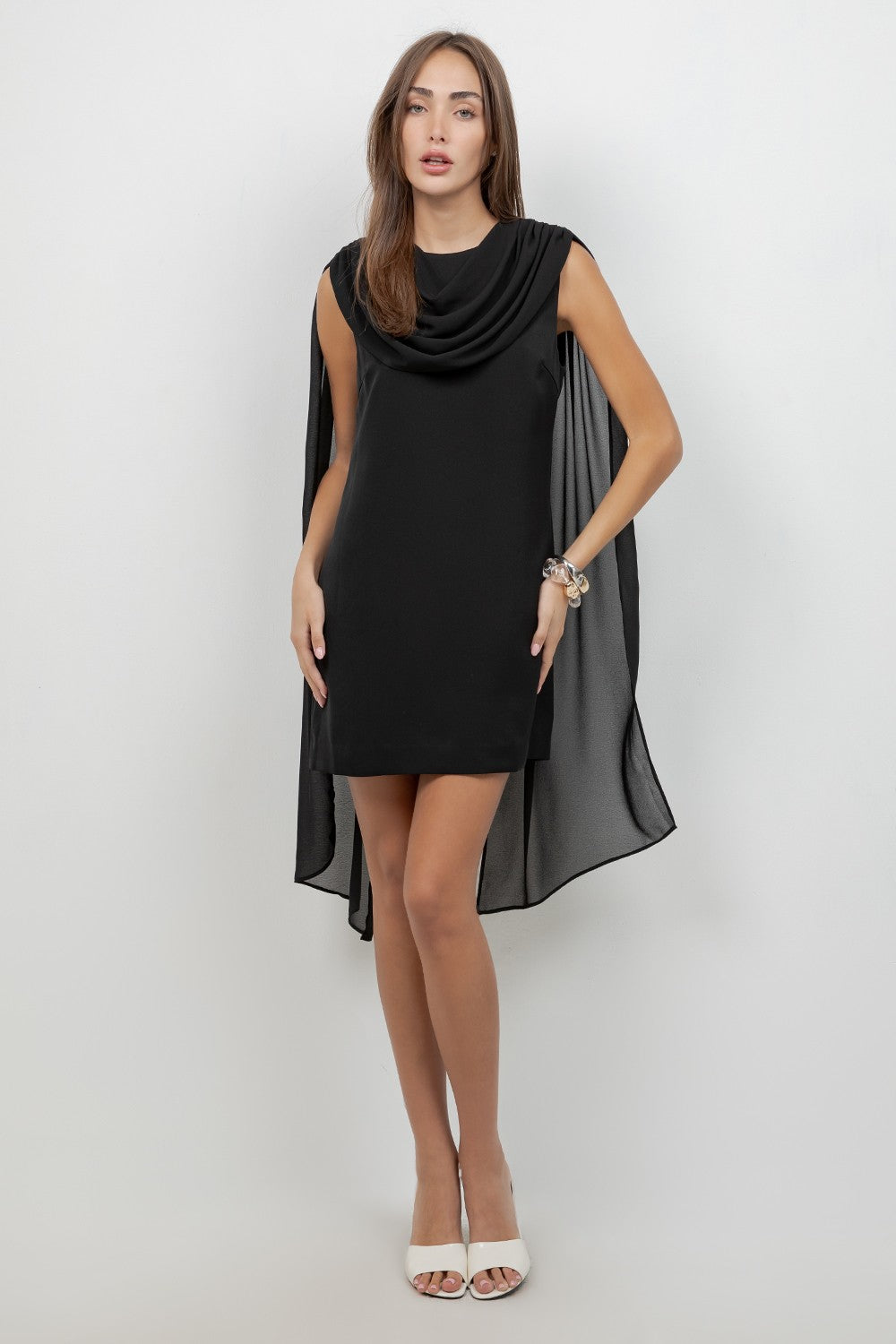 WOVEN CHIFFRON SCARF MINI DRESS--BLACK