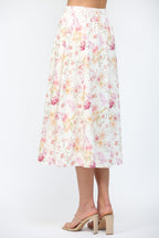 FLORAL BUTTON DOWN MIDI SKIRT--PINK MIX