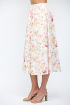 FLORAL BUTTON DOWN MIDI SKIRT--PINK MIX