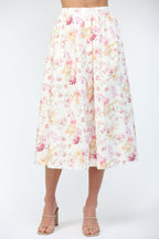 FLORAL BUTTON DOWN MIDI SKIRT--PINK MIX